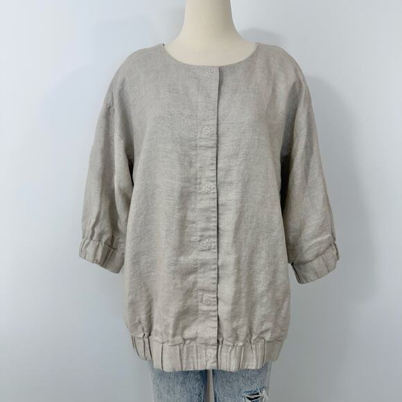 Eileen Fisher Twinkle Natural Linen Jacket Blazer Short Sleeve Snap Front 1X - Picture 2 of 11